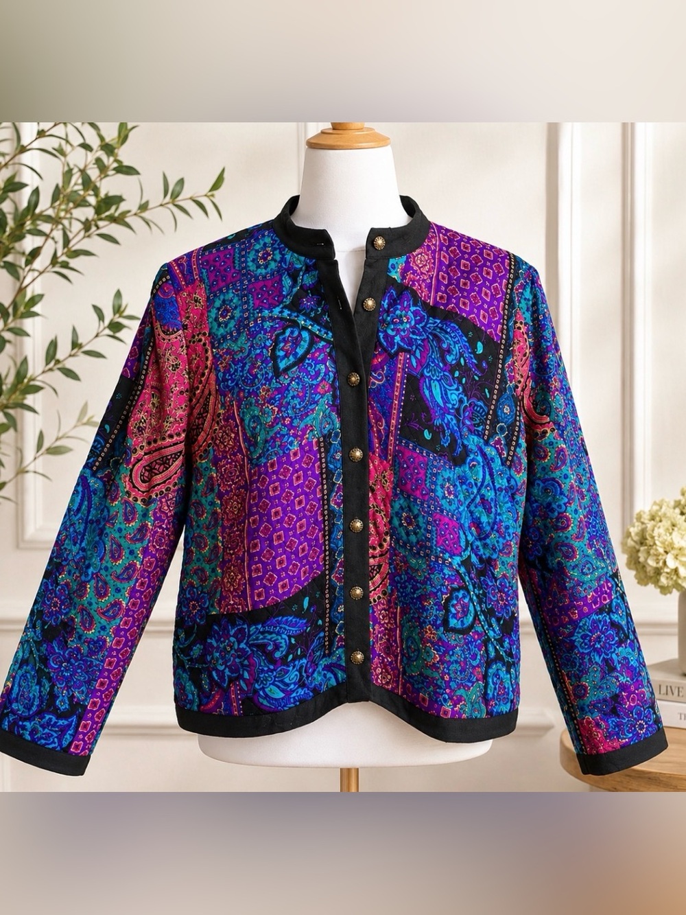 CALIFORNIA DESIGN Quilted Patchwork Jacket Size 14P.